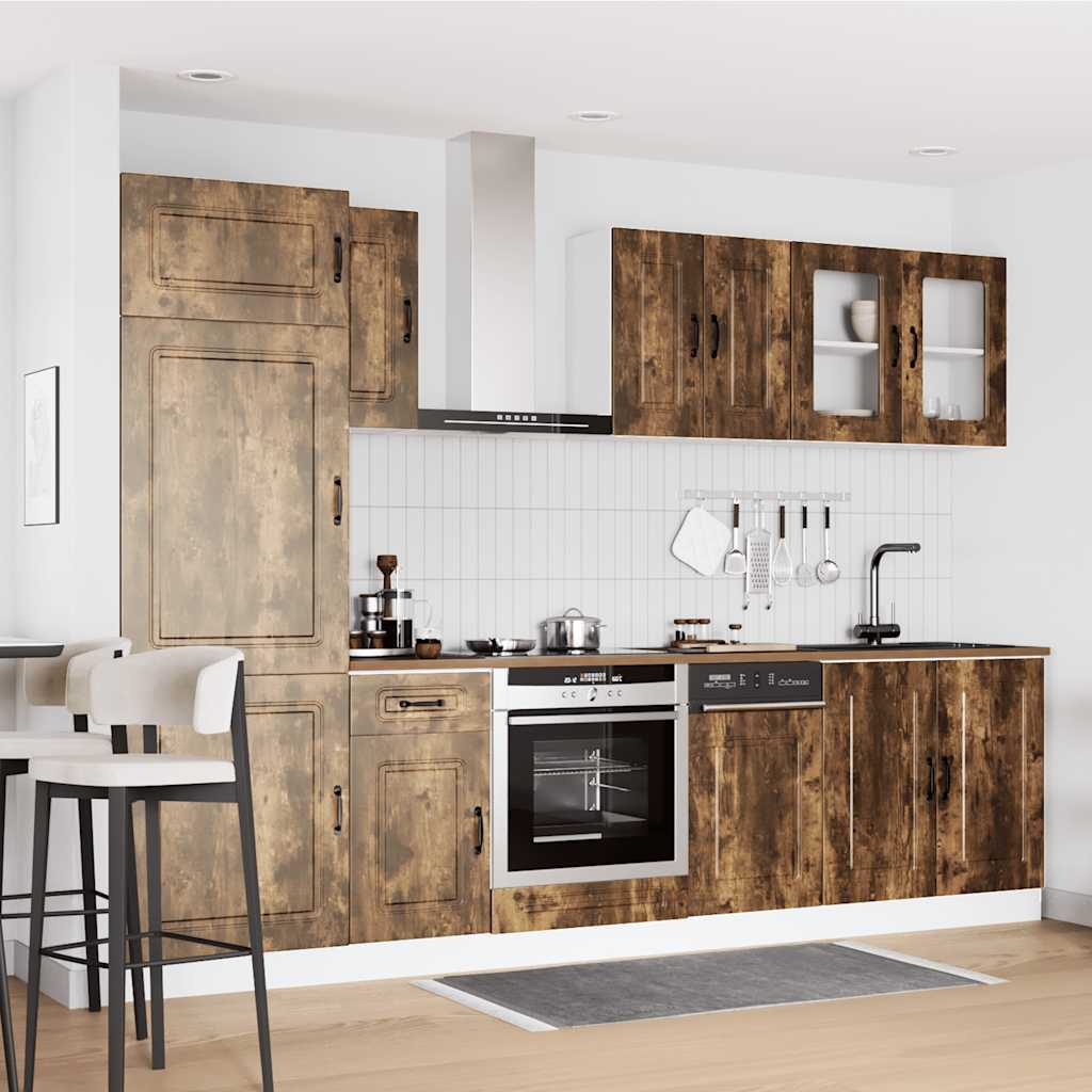 8-delige Keukenkastenset Kalmar bewerkt hout gerookt eiken is nu te koop bij PeponiXL, paradijselijk wonen!