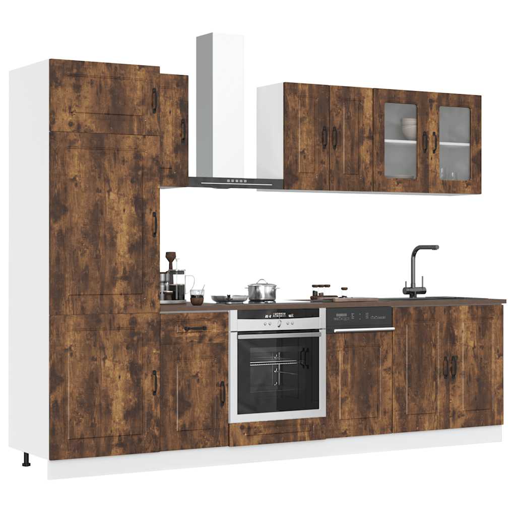 8-delige Keukenkastenset Kalmar bewerkt hout gerookt eiken is nu te koop bij PeponiXL, paradijselijk wonen!