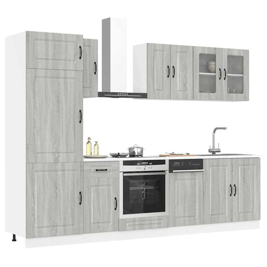 8-delige Keukenkastenset Kalmar bewerkt hout grijs sonoma eiken is nu te koop bij PeponiXL, paradijselijk wonen!