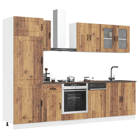 8-delige Keukenkastenset Kalmar bewerkt hout oud houtkleurig is nu te koop bij PeponiXL, paradijselijk wonen!