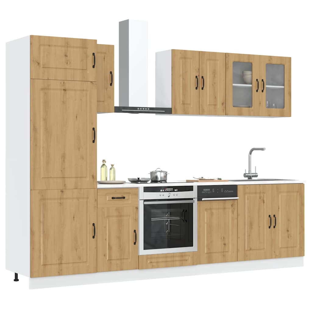 8-delige Keukenkastenset Kalmar bewerkt hout artisanaal eiken is nu te koop bij PeponiXL, paradijselijk wonen!