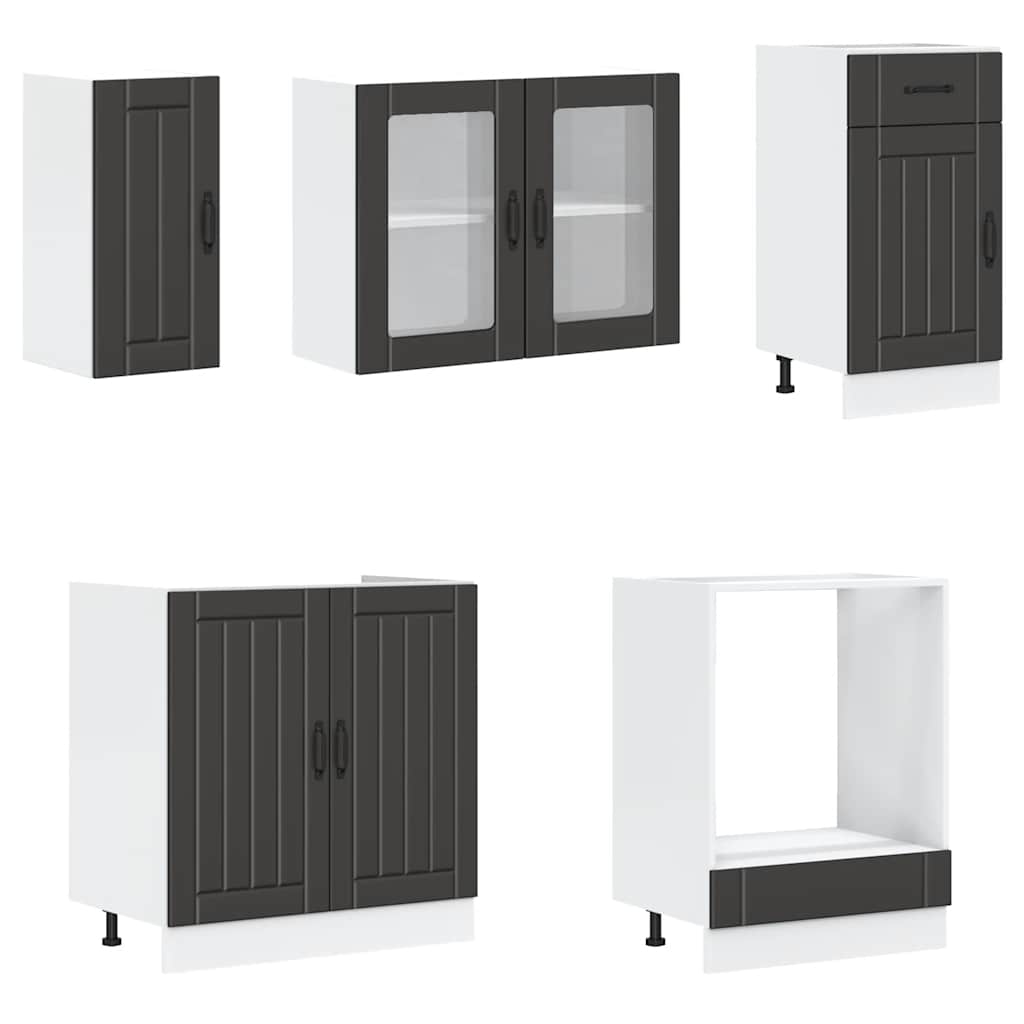 8-delige Keukenkastenset Kalmar bewerkt hout zwart is nu te koop bij PeponiXL, paradijselijk wonen!