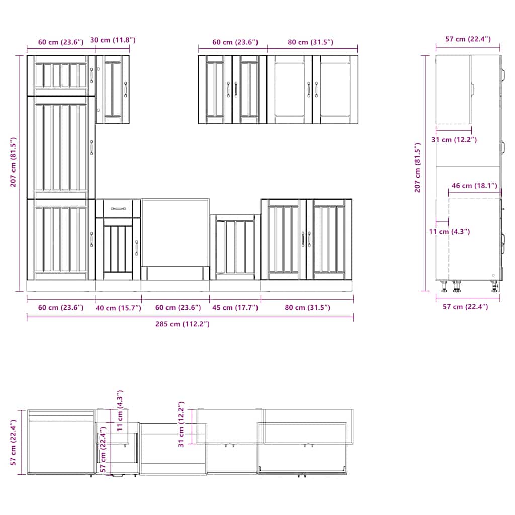 8-delige Keukenkastenset Kalmar bewerkt hout zwart is nu te koop bij PeponiXL, paradijselijk wonen!