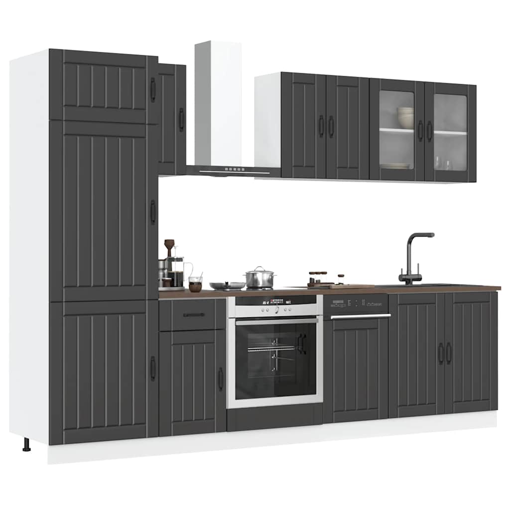 8-delige Keukenkastenset Kalmar bewerkt hout zwart is nu te koop bij PeponiXL, paradijselijk wonen!