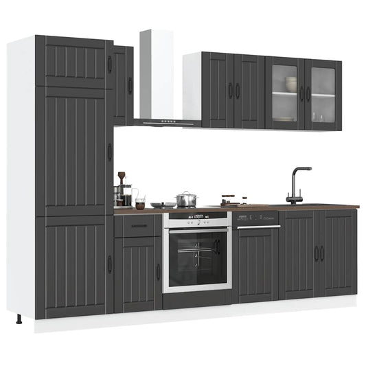 8-delige Keukenkastenset Kalmar bewerkt hout zwart is nu te koop bij PeponiXL, paradijselijk wonen!