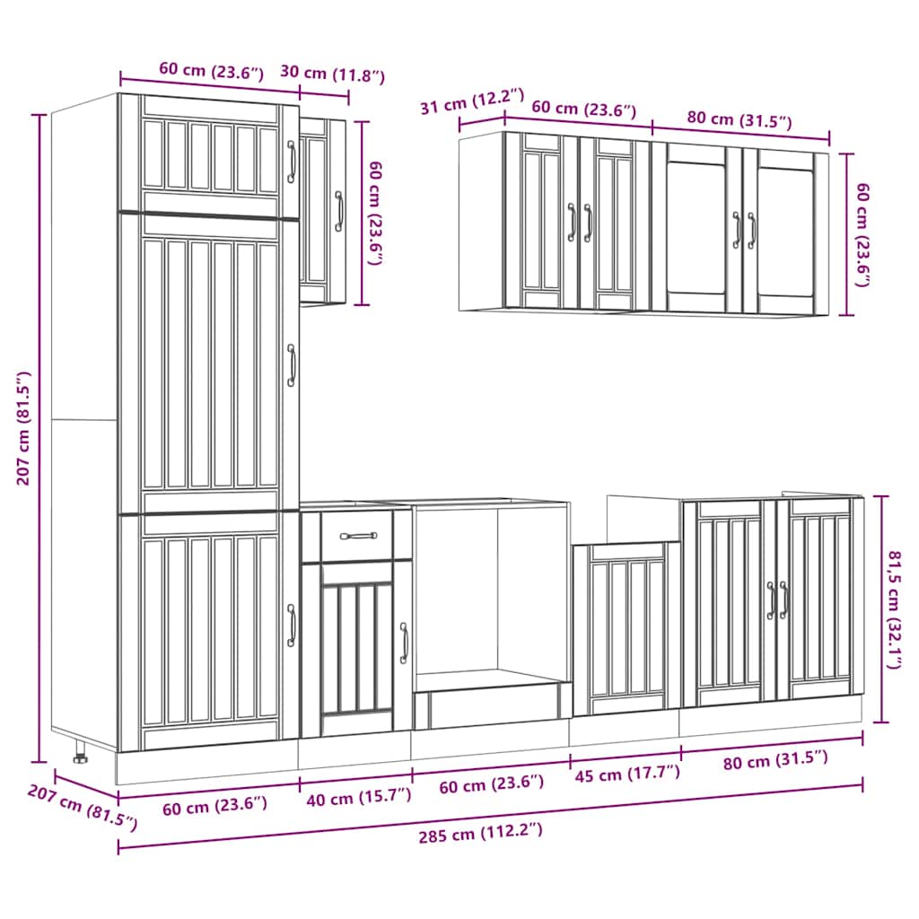 8-delige Keukenkastenset Lucca bewerkt hout glanzend wit is nu te koop bij PeponiXL, paradijselijk wonen!