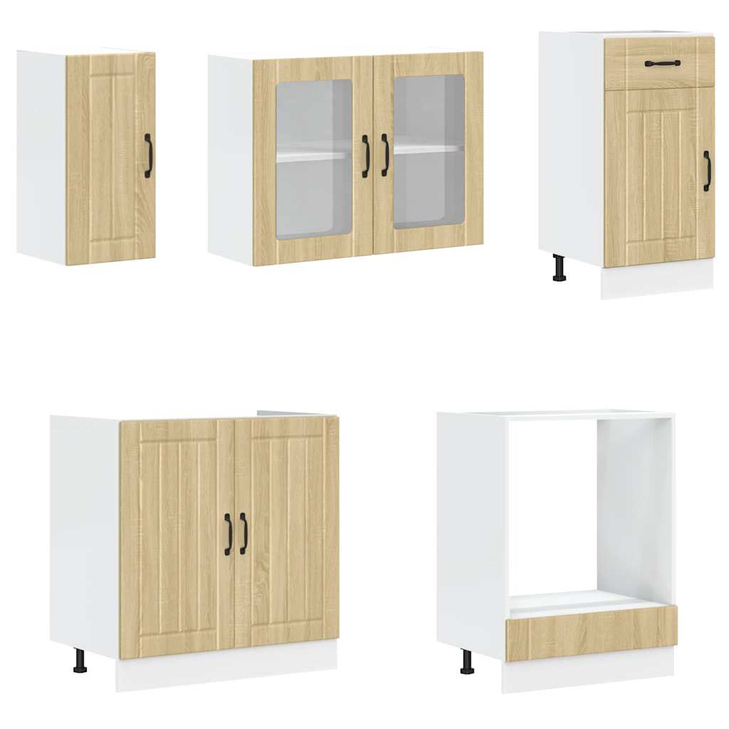 8-delige Keukenkastenset Lucca bewerkt hout sonoma eikenkleur is nu te koop bij PeponiXL, paradijselijk wonen!