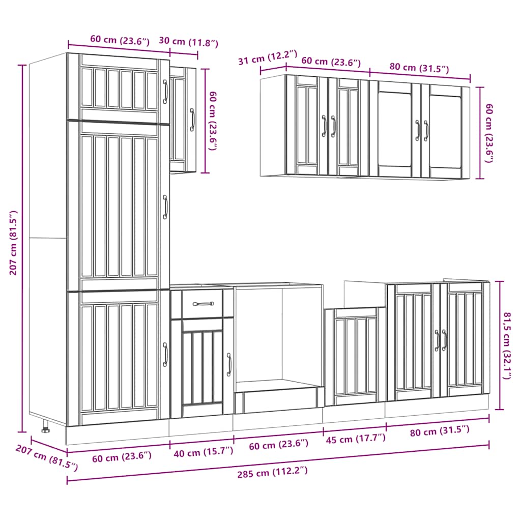 8-delige Keukenkastenset Lucca bewerkt hout sonoma eikenkleur is nu te koop bij PeponiXL, paradijselijk wonen!
