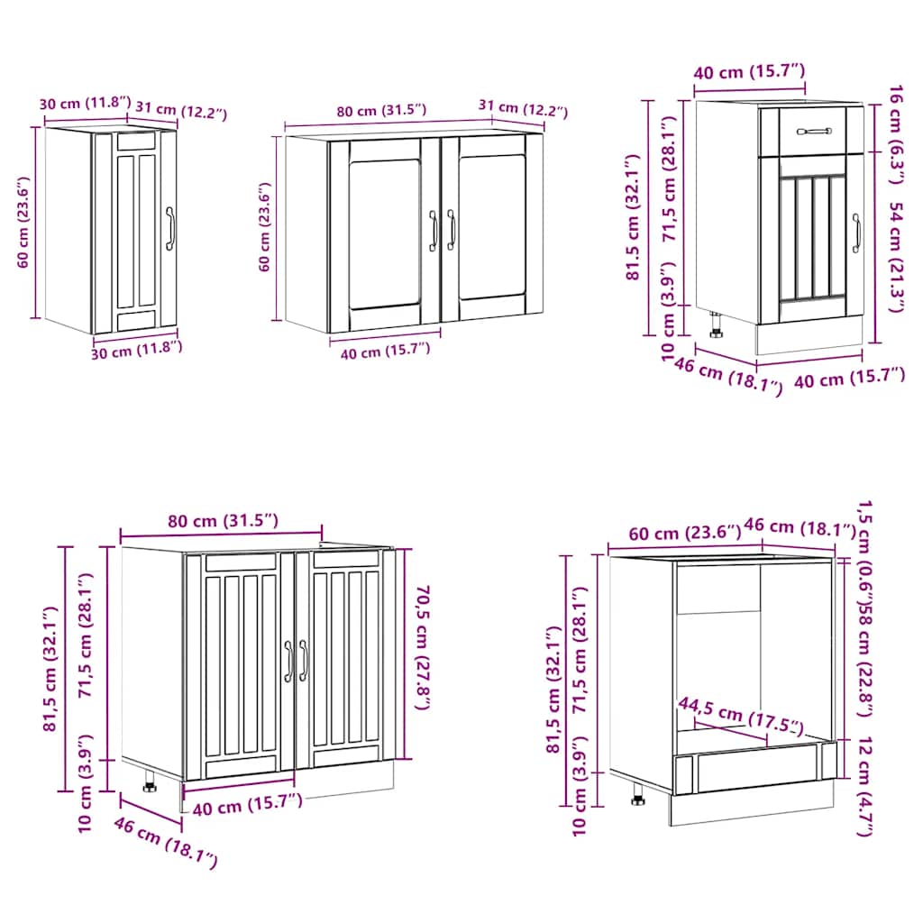 8-delige Keukenkastenset Lucca bewerkt hout gerookt eiken is nu te koop bij PeponiXL, paradijselijk wonen!