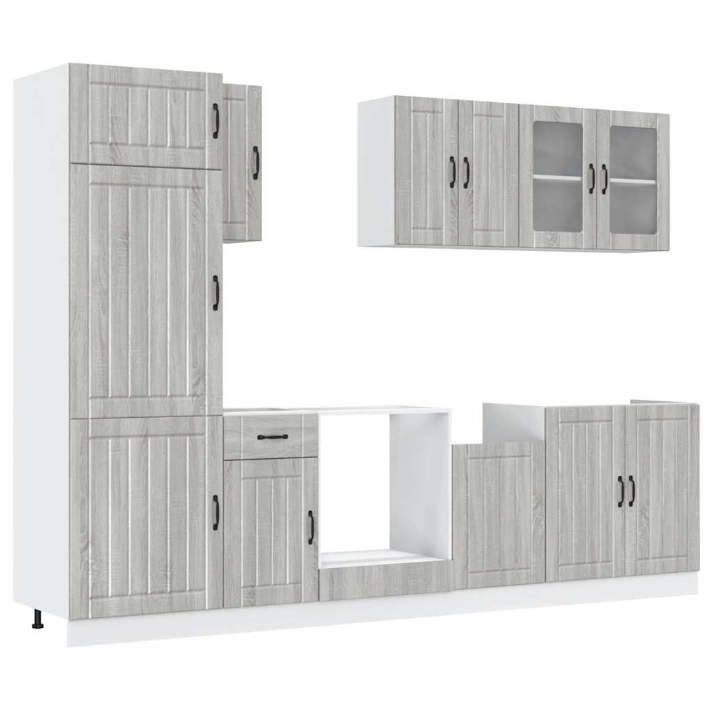 8-delige Keukenkastenset Kalmar bewerkt hout grijs sonoma eiken is nu te koop bij PeponiXL, paradijselijk wonen!