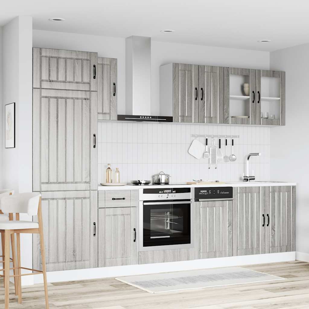 8-delige Keukenkastenset Kalmar bewerkt hout grijs sonoma eiken is nu te koop bij PeponiXL, paradijselijk wonen!