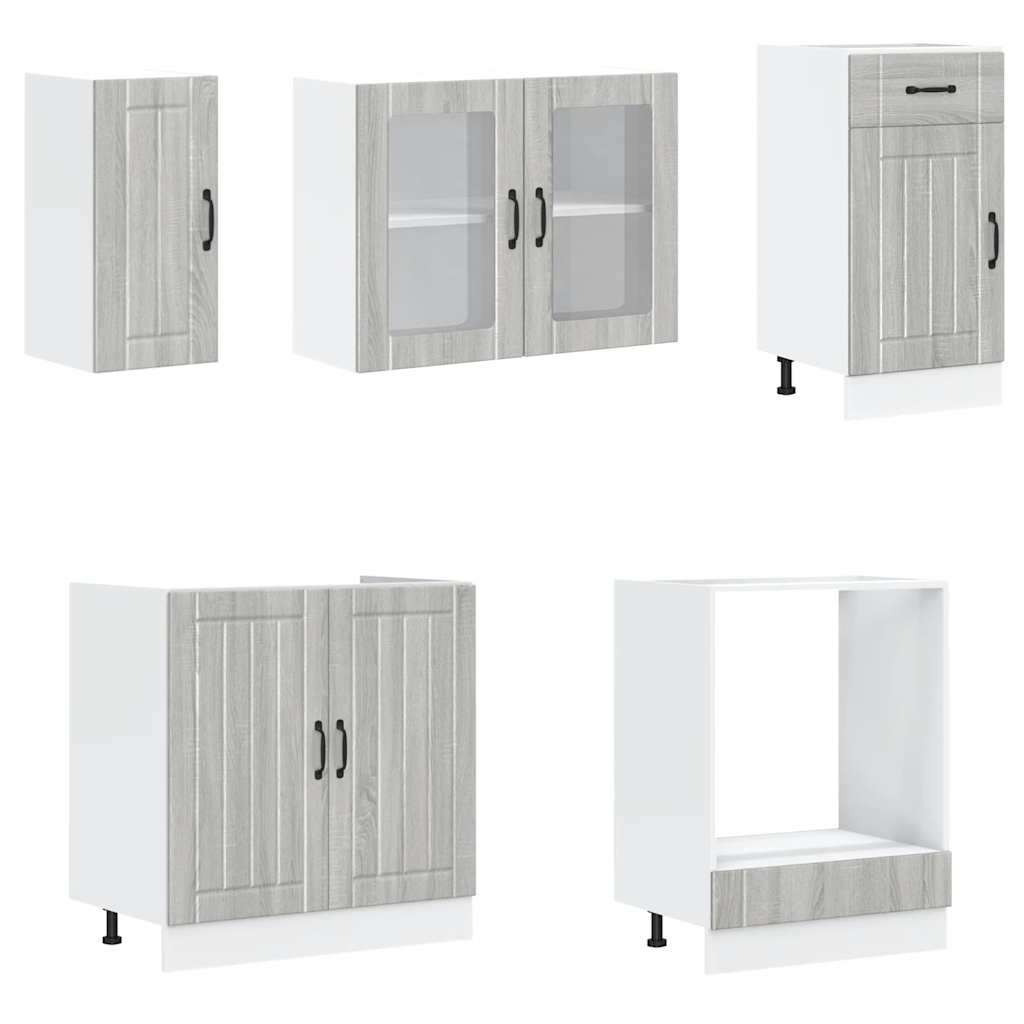 8-delige Keukenkastenset Kalmar bewerkt hout grijs sonoma eiken is nu te koop bij PeponiXL, paradijselijk wonen!