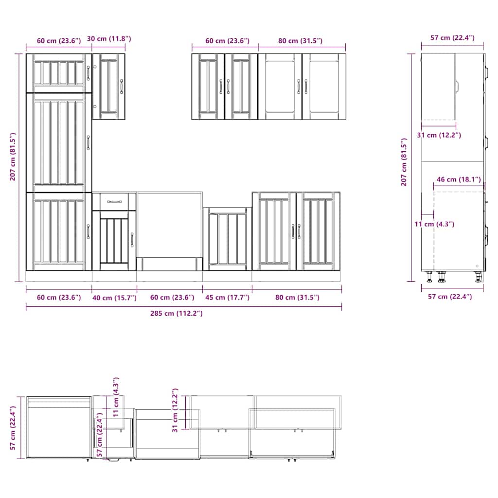 8-delige Keukenkastenset Kalmar bewerkt hout grijs sonoma eiken is nu te koop bij PeponiXL, paradijselijk wonen!