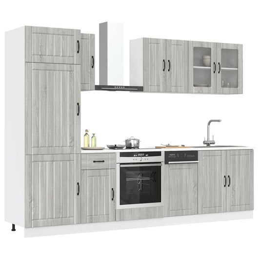 8-delige Keukenkastenset Kalmar bewerkt hout grijs sonoma eiken is nu te koop bij PeponiXL, paradijselijk wonen!