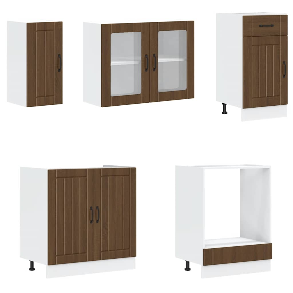 8-delige Keukenkastenset Lucca bewerkt hout bruin eikenkleur is nu te koop bij PeponiXL, paradijselijk wonen!