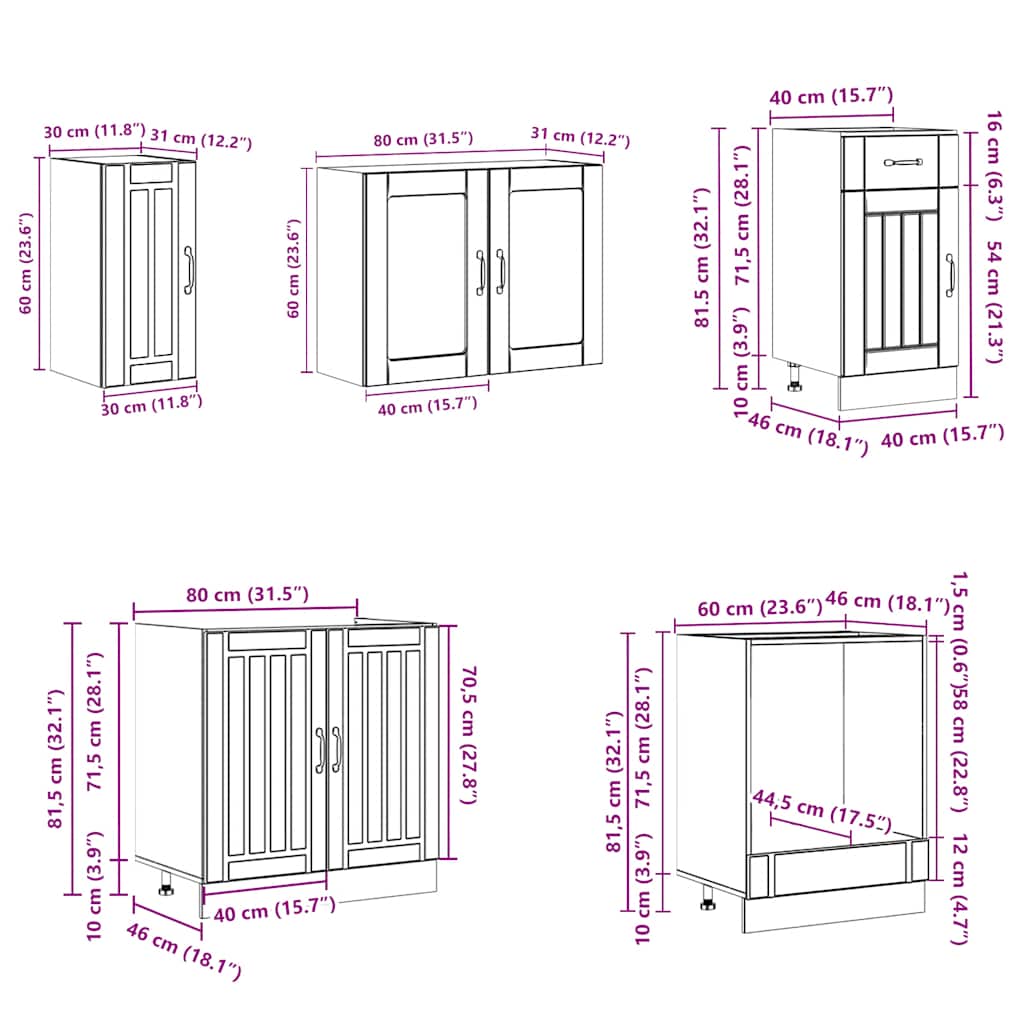 8-delige Keukenkastenset Lucca bewerkt hout bruin eikenkleur is nu te koop bij PeponiXL, paradijselijk wonen!