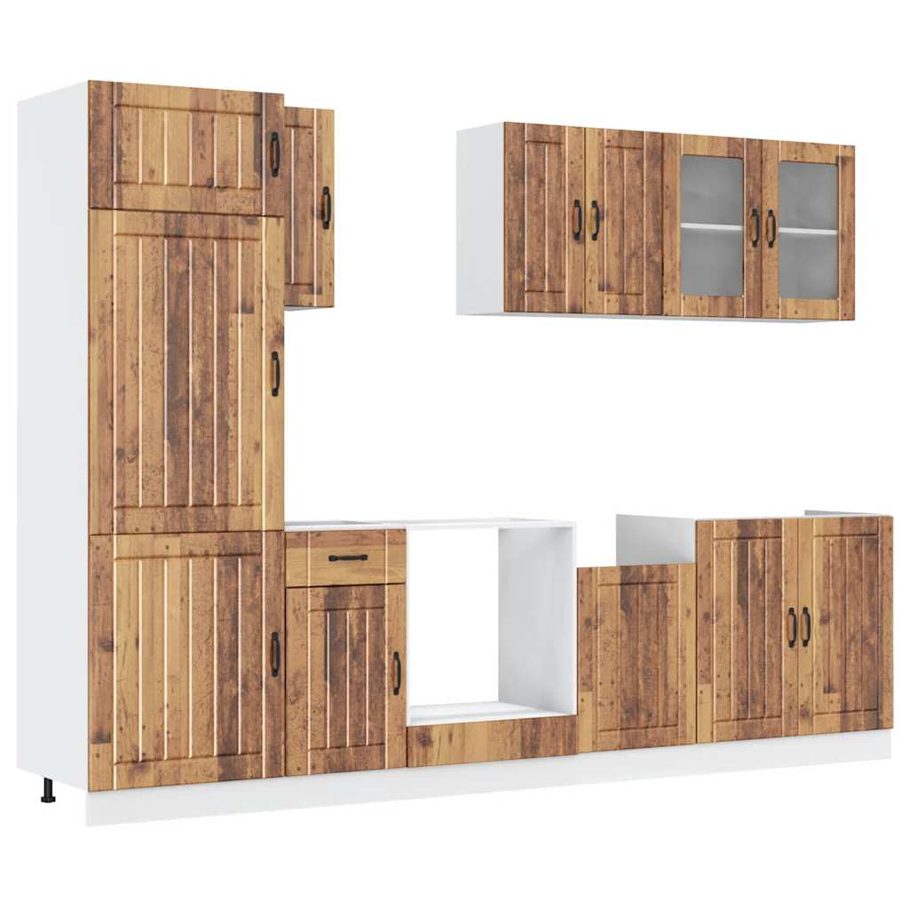 8-delige Keukenkastenset Kalmar bewerkt hout oud houtkleurig is nu te koop bij PeponiXL, paradijselijk wonen!