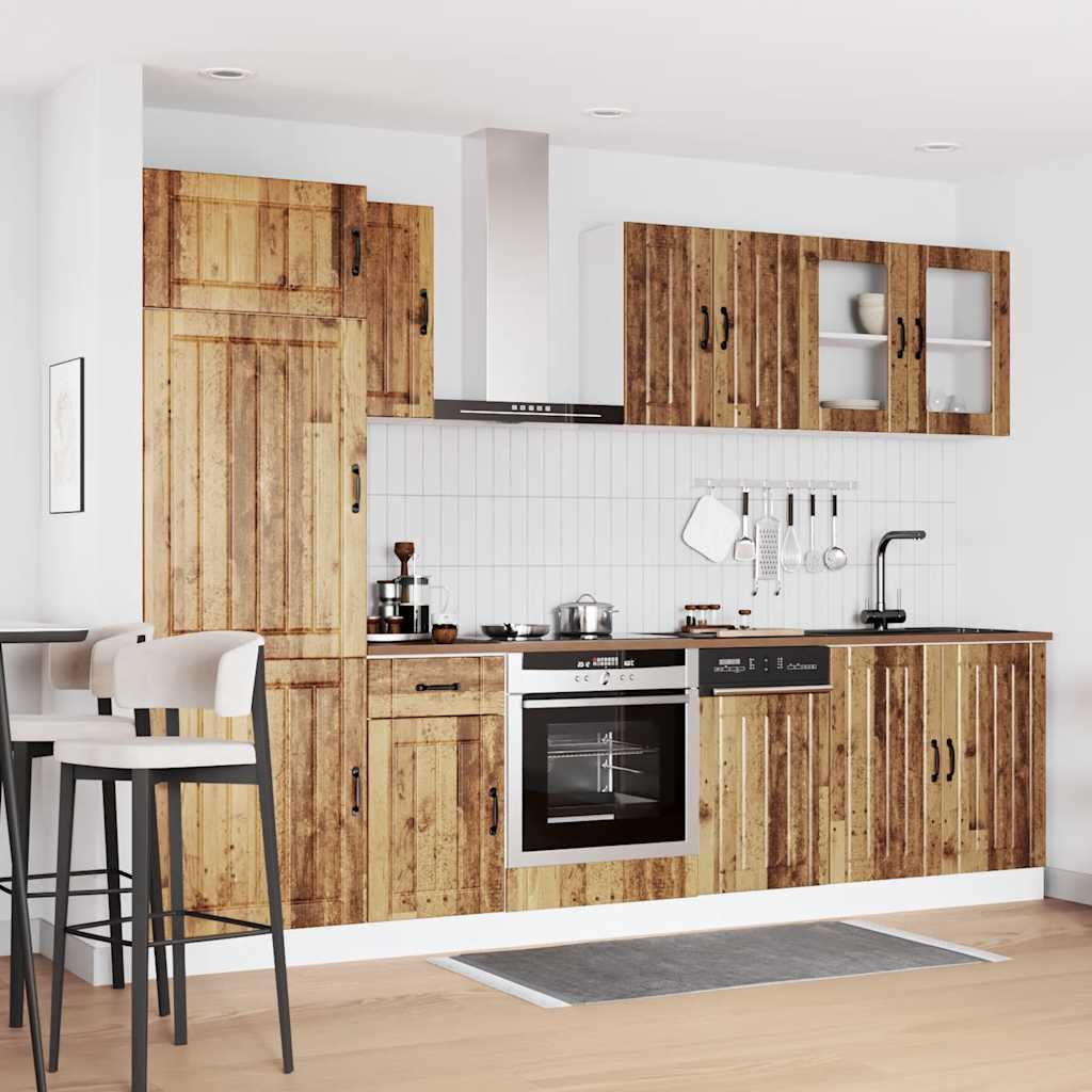 8-delige Keukenkastenset Kalmar bewerkt hout oud houtkleurig is nu te koop bij PeponiXL, paradijselijk wonen!