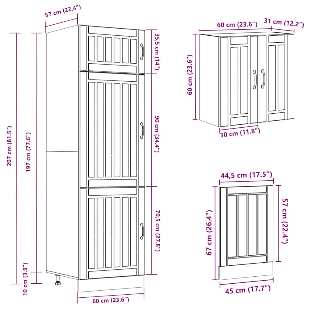 8-delige Keukenkastenset Kalmar bewerkt hout oud houtkleurig is nu te koop bij PeponiXL, paradijselijk wonen!