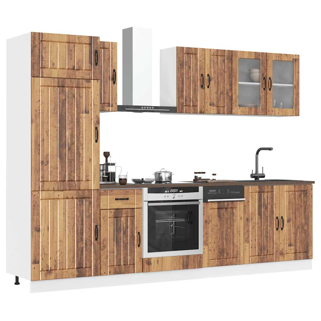 8-delige Keukenkastenset Kalmar bewerkt hout oud houtkleurig is nu te koop bij PeponiXL, paradijselijk wonen!