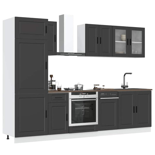 8-delige Keukenkastenset Porto bewerkt hout zwart is nu te koop bij PeponiXL, paradijselijk wonen!