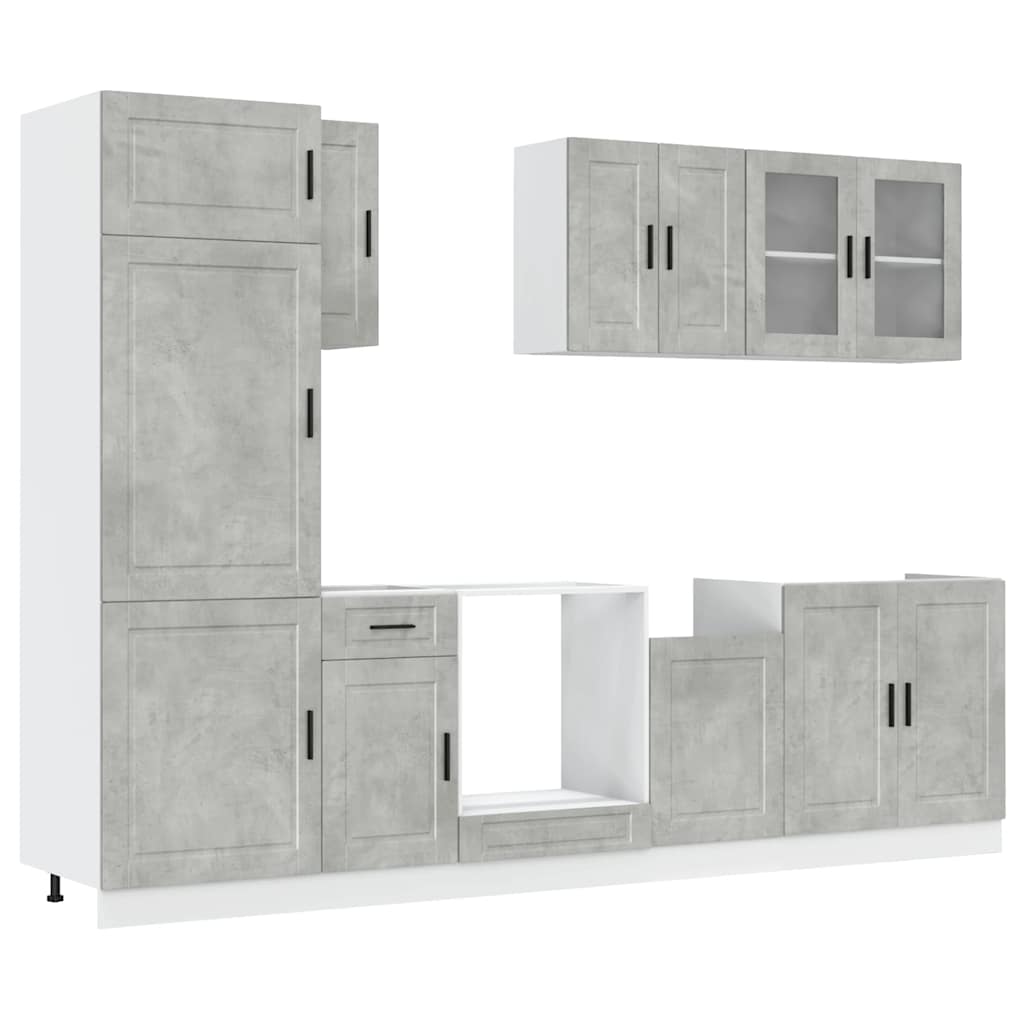 8-delige Keukenkastenset Kalmar bewerkt hout betongrijs is nu te koop bij PeponiXL, paradijselijk wonen!