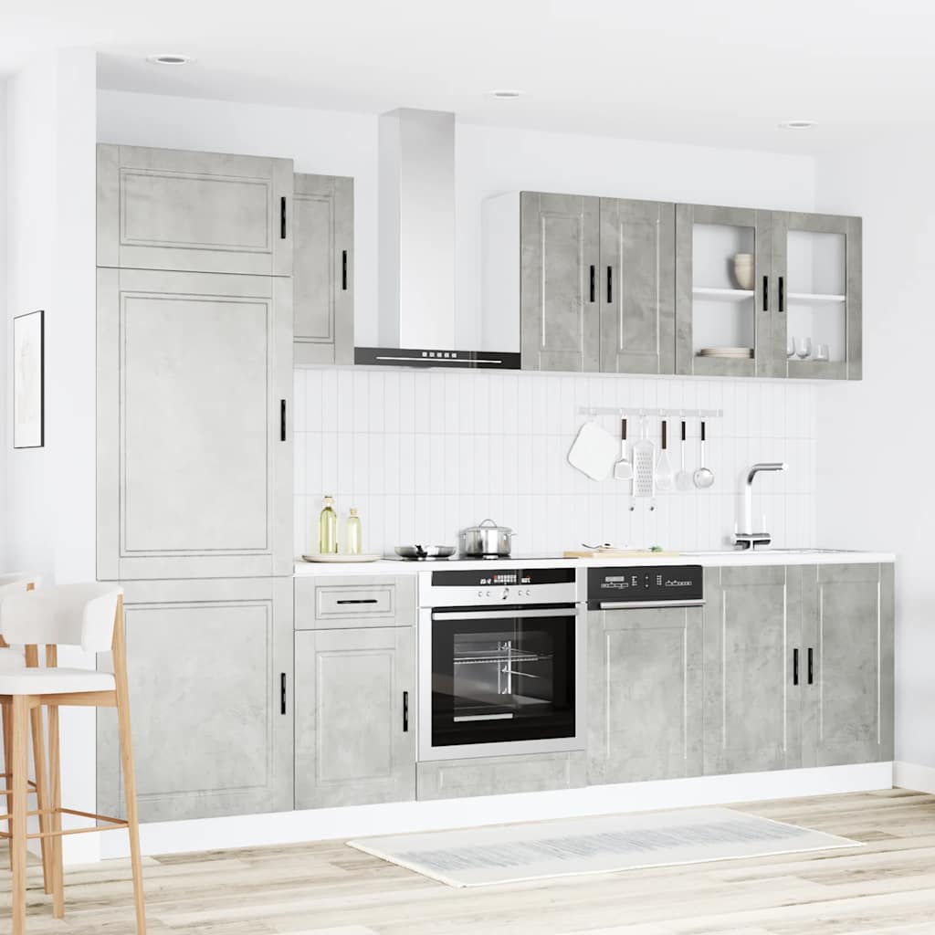 8-delige Keukenkastenset Kalmar bewerkt hout betongrijs is nu te koop bij PeponiXL, paradijselijk wonen!