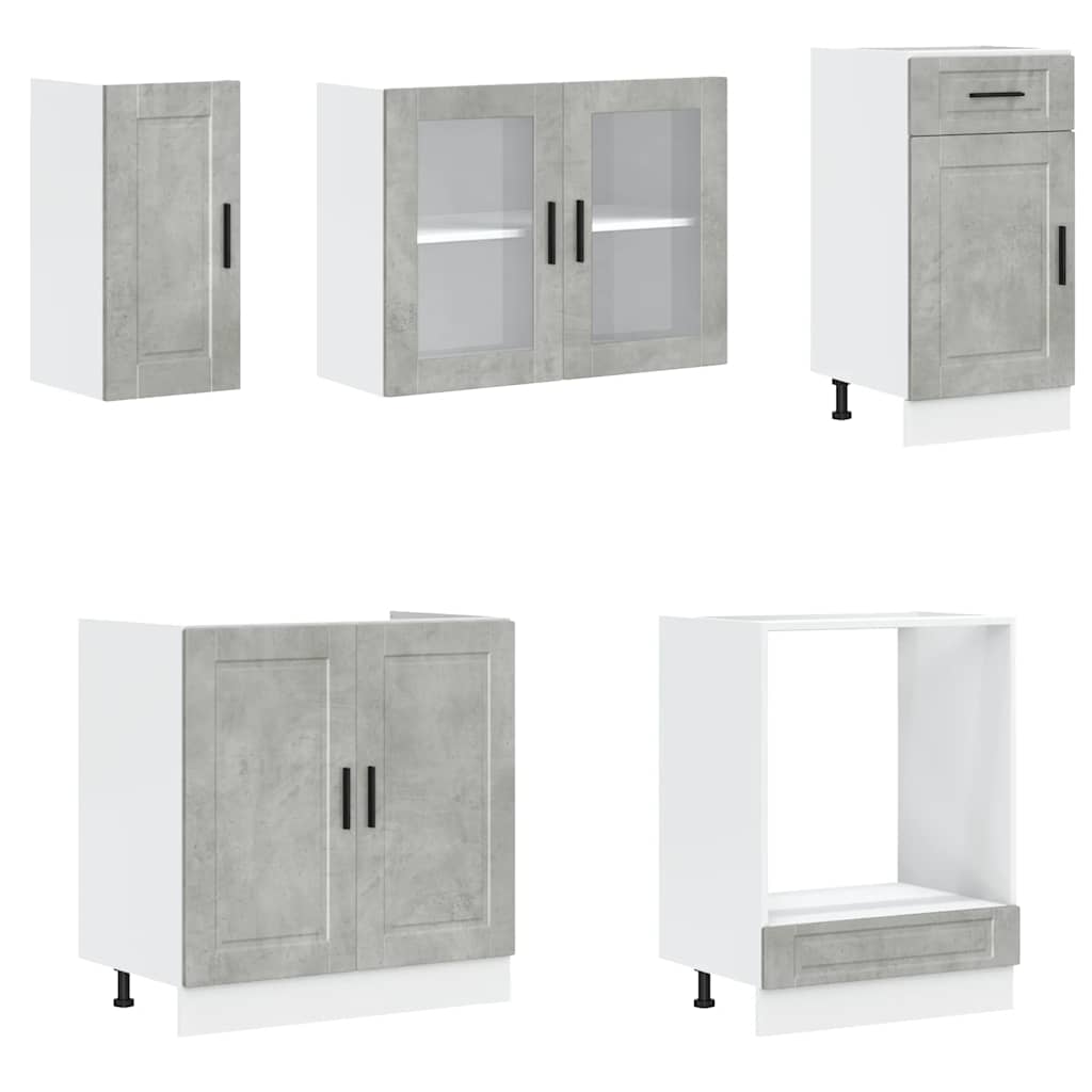 8-delige Keukenkastenset Kalmar bewerkt hout betongrijs is nu te koop bij PeponiXL, paradijselijk wonen!