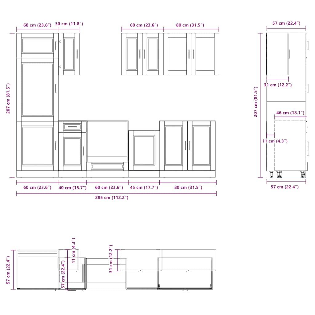 8-delige Keukenkastenset Kalmar bewerkt hout betongrijs is nu te koop bij PeponiXL, paradijselijk wonen!