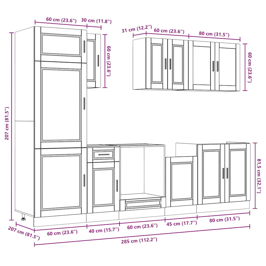 8-delige Keukenkastenset Kalmar bewerkt hout betongrijs is nu te koop bij PeponiXL, paradijselijk wonen!