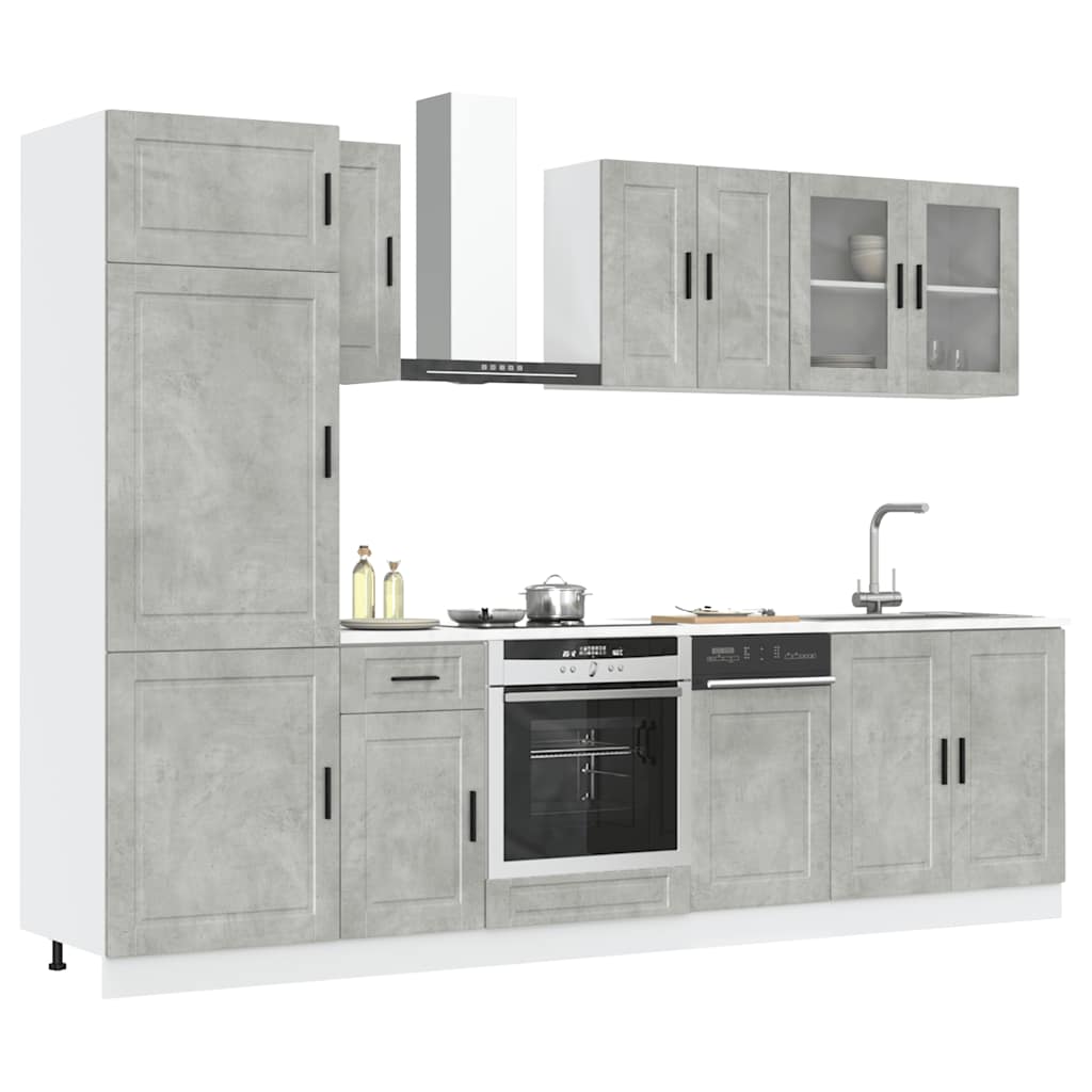 8-delige Keukenkastenset Kalmar bewerkt hout betongrijs is nu te koop bij PeponiXL, paradijselijk wonen!