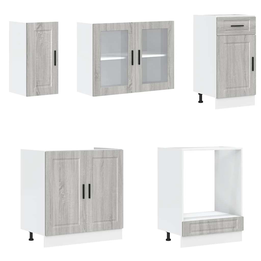 8-delige Keukenkastenset Kalmar bewerkt hout grijs sonoma eiken is nu te koop bij PeponiXL, paradijselijk wonen!