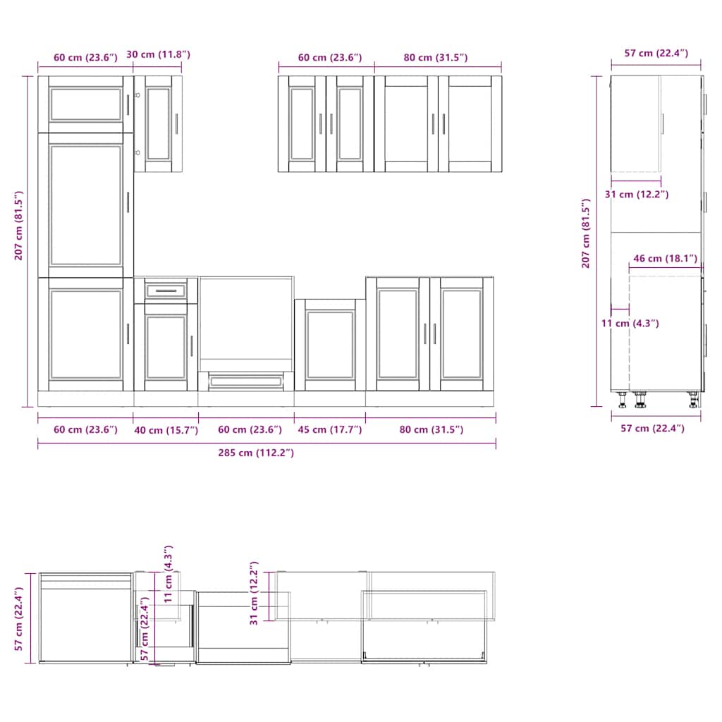 8-delige Keukenkastenset Kalmar bewerkt hout grijs sonoma eiken is nu te koop bij PeponiXL, paradijselijk wonen!