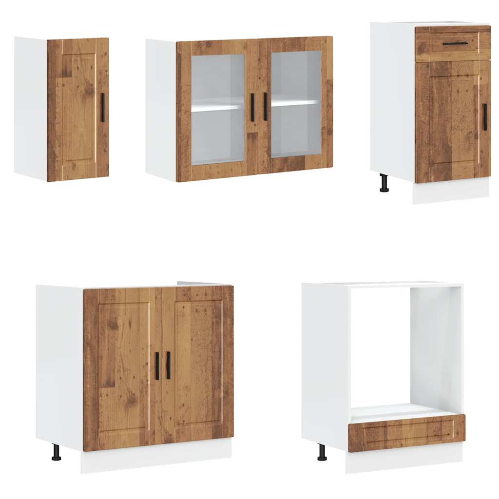 8-delige Keukenkastenset Kalmar bewerkt hout oud houtkleurig is nu te koop bij PeponiXL, paradijselijk wonen!