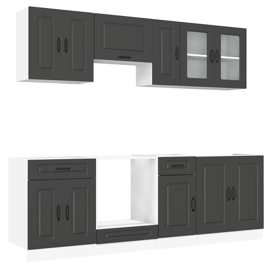 8-delige Keukenkastenset Kalmar bewerkt hout zwart is nu te koop bij PeponiXL, paradijselijk wonen!
