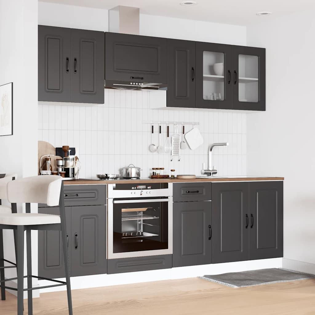 8-delige Keukenkastenset Kalmar bewerkt hout zwart is nu te koop bij PeponiXL, paradijselijk wonen!