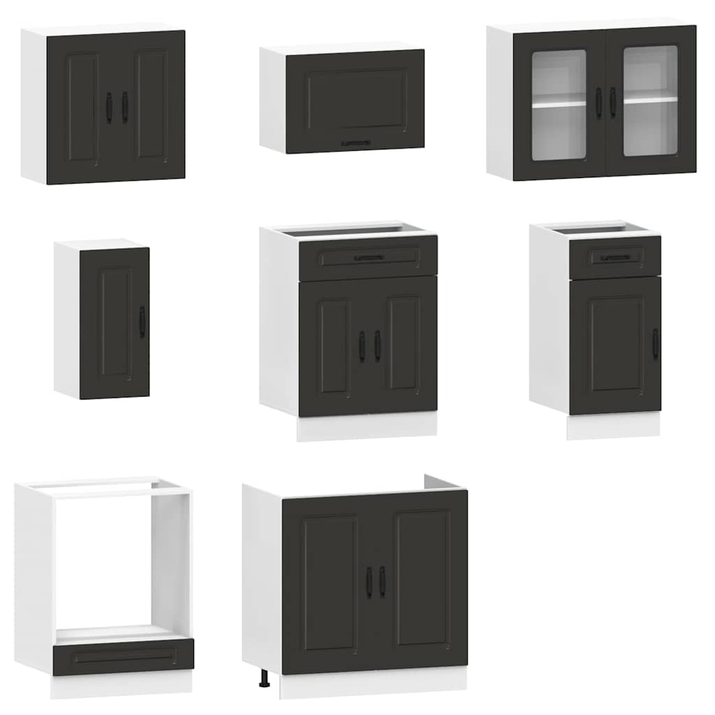 8-delige Keukenkastenset Kalmar bewerkt hout zwart is nu te koop bij PeponiXL, paradijselijk wonen!