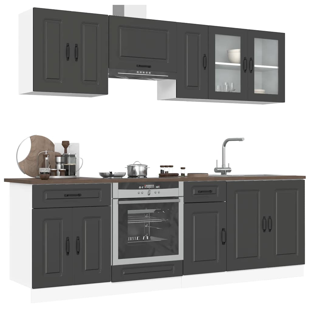 8-delige Keukenkastenset Kalmar bewerkt hout zwart is nu te koop bij PeponiXL, paradijselijk wonen!