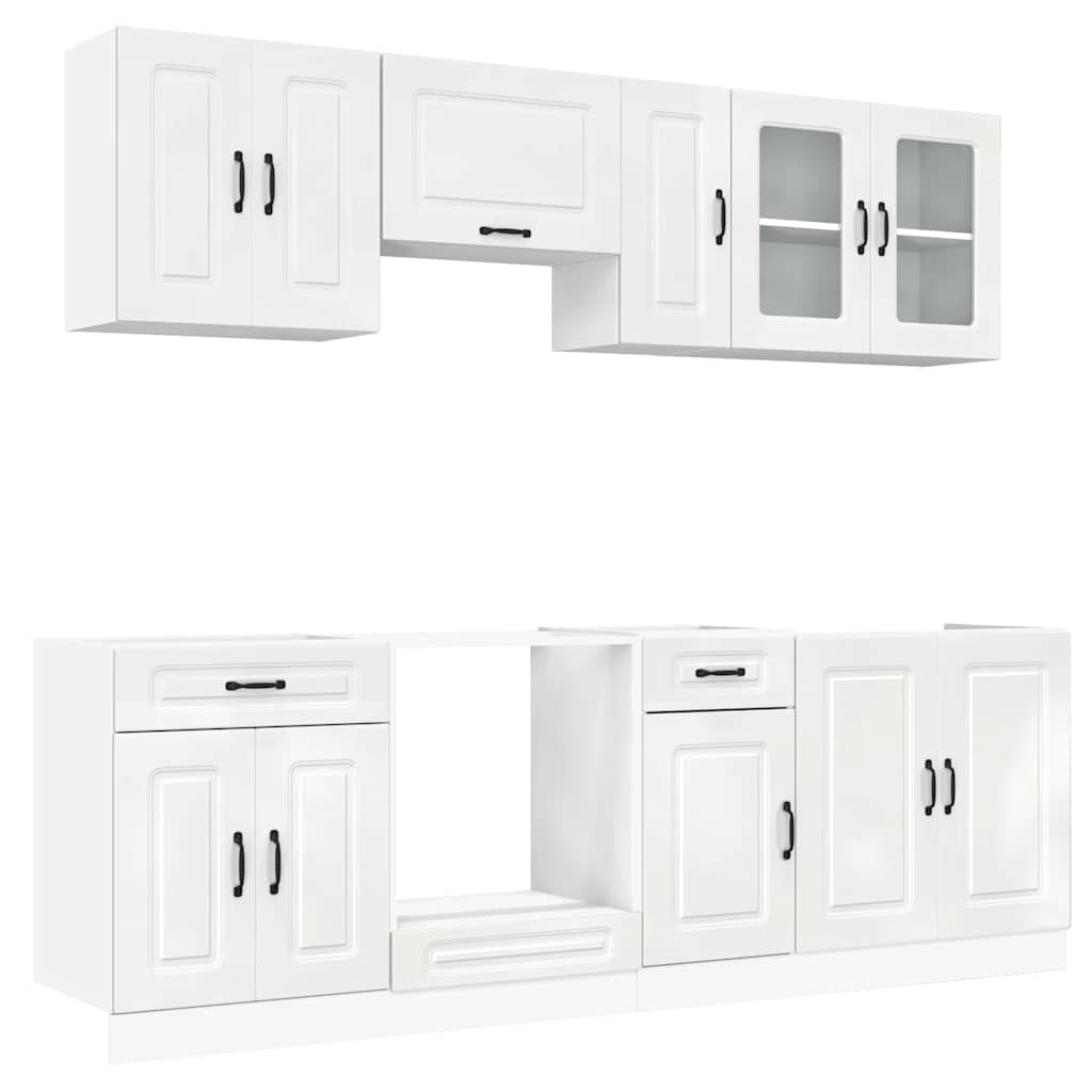 8-delige Keukenkastenset Kalmar bewerkt hout glanzend wit is nu te koop bij PeponiXL, paradijselijk wonen!
