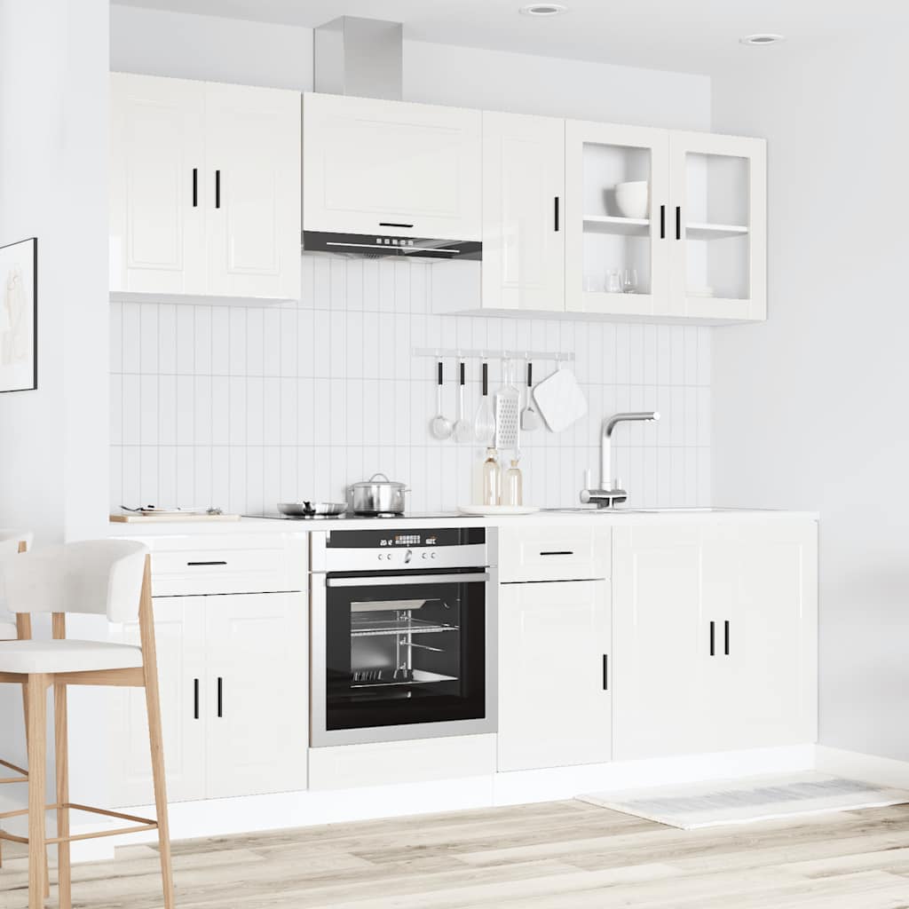 8-delige Keukenkastenset Kalmar bewerkt hout glanzend wit is nu te koop bij PeponiXL, paradijselijk wonen!