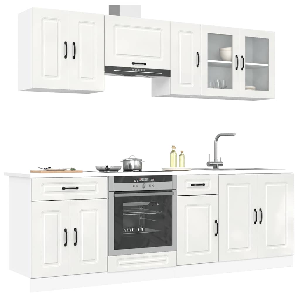 8-delige Keukenkastenset Kalmar bewerkt hout glanzend wit is nu te koop bij PeponiXL, paradijselijk wonen!