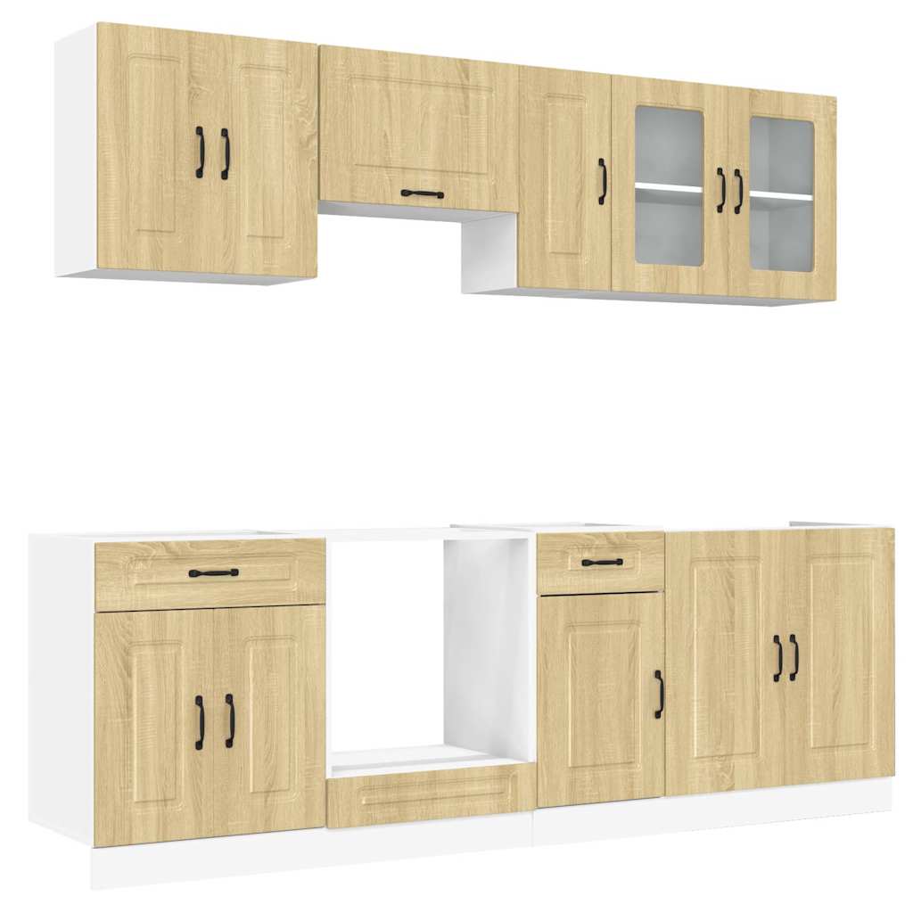 8-delige Keukenkastenset Kalmar bewerkt hout sonoma eikenkleur is nu te koop bij PeponiXL, paradijselijk wonen!