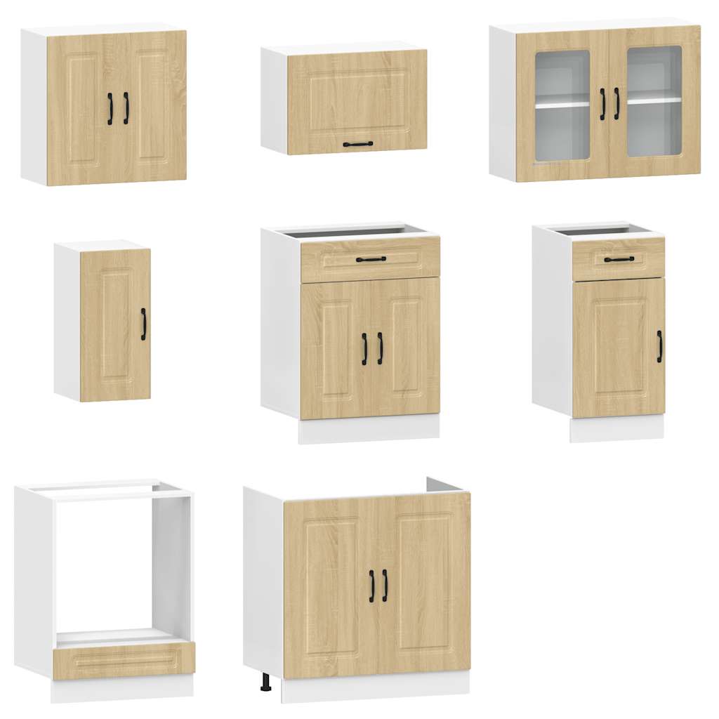 8-delige Keukenkastenset Kalmar bewerkt hout sonoma eikenkleur is nu te koop bij PeponiXL, paradijselijk wonen!