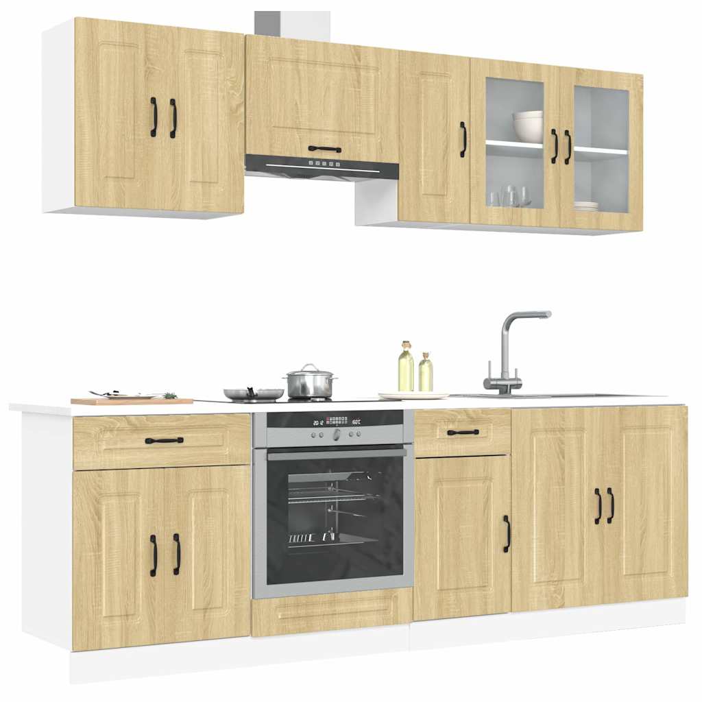 8-delige Keukenkastenset Kalmar bewerkt hout sonoma eikenkleur is nu te koop bij PeponiXL, paradijselijk wonen!