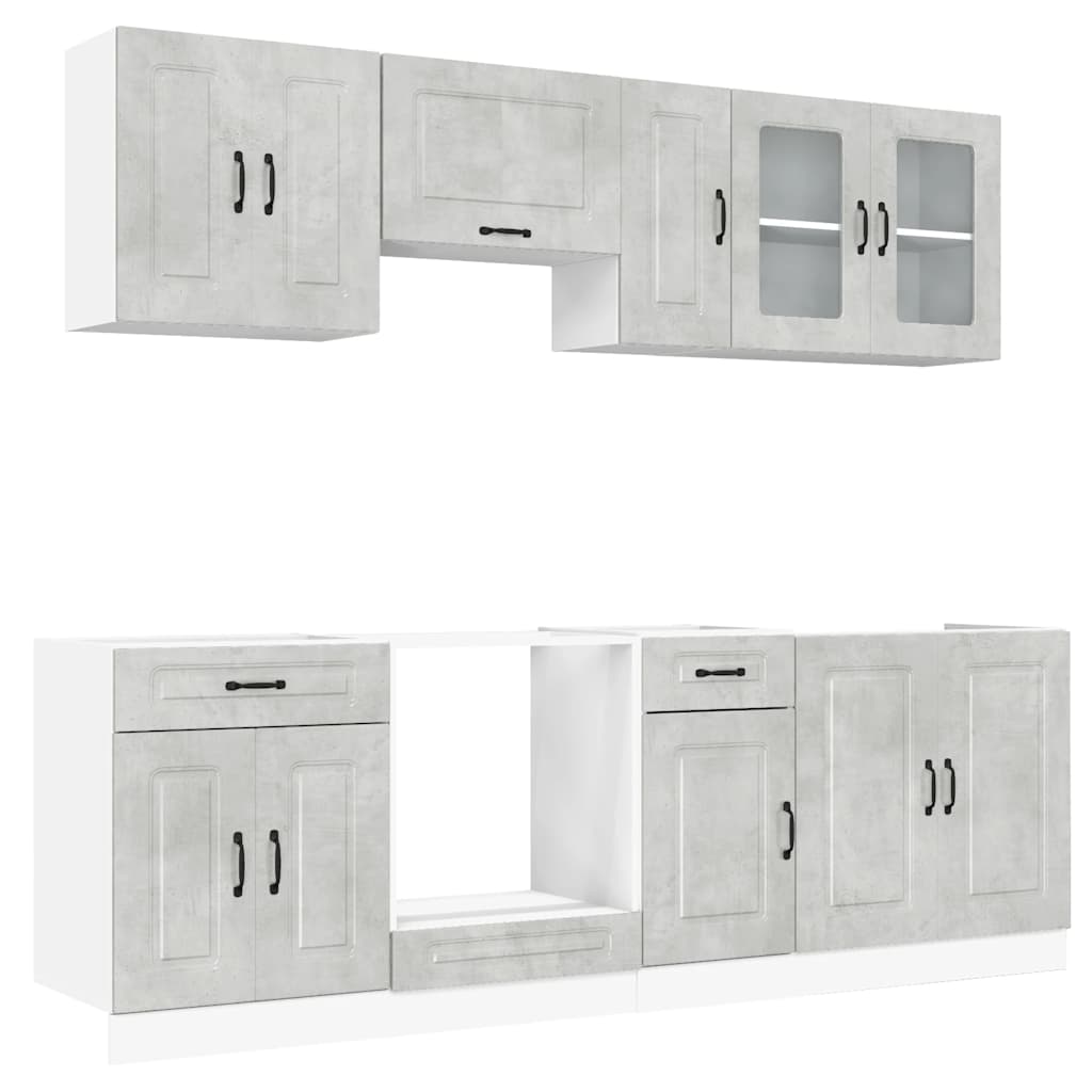 8-delige Keukenkastenset Kalmar bewerkt hout betongrijs is nu te koop bij PeponiXL, paradijselijk wonen!