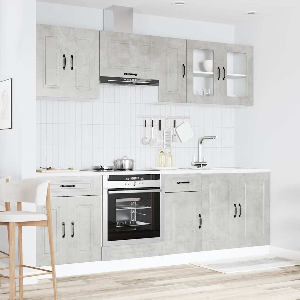 8-delige Keukenkastenset Kalmar bewerkt hout betongrijs is nu te koop bij PeponiXL, paradijselijk wonen!