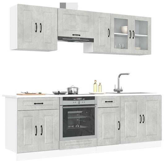 8-delige Keukenkastenset Kalmar bewerkt hout betongrijs is nu te koop bij PeponiXL, paradijselijk wonen!