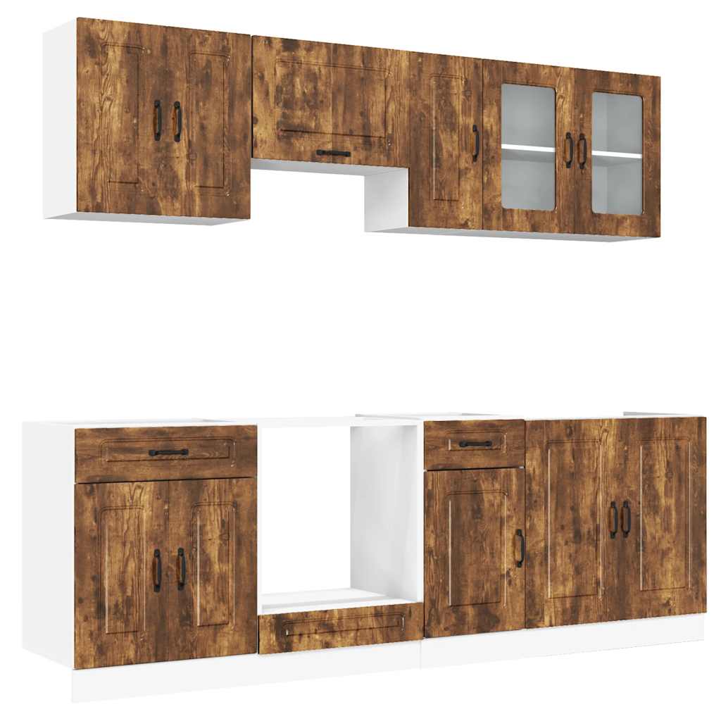 8-delige Keukenkastenset Kalmar bewerkt hout gerookt eiken is nu te koop bij PeponiXL, paradijselijk wonen!