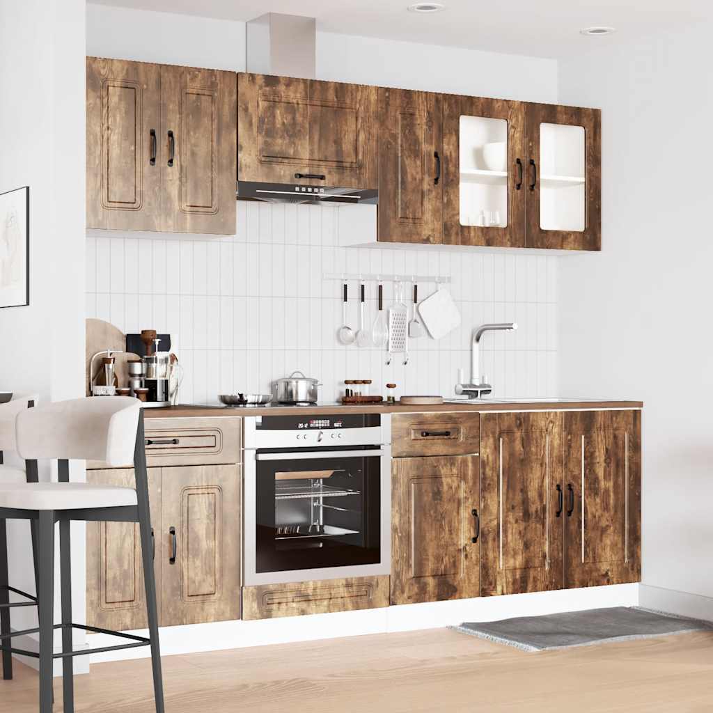 8-delige Keukenkastenset Kalmar bewerkt hout gerookt eiken is nu te koop bij PeponiXL, paradijselijk wonen!