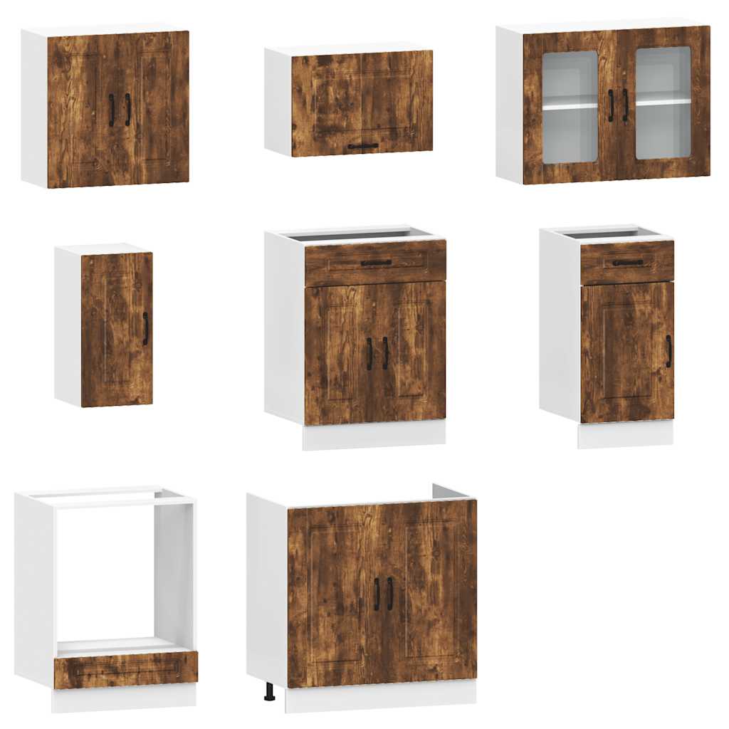 8-delige Keukenkastenset Kalmar bewerkt hout gerookt eiken is nu te koop bij PeponiXL, paradijselijk wonen!